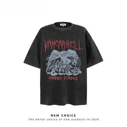 American vintage street T-shirt retro men's summer loose half sleeve