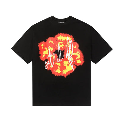 2024 New Summer Cotton Flame Kapok Print Short Sleeve