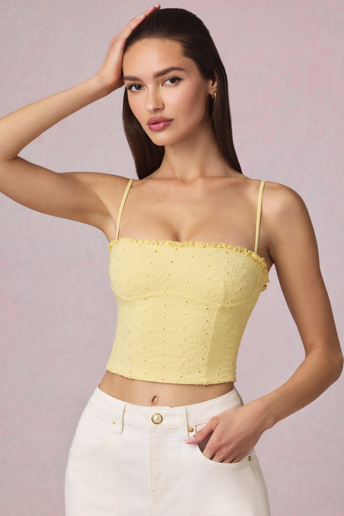 Modal Broderie Anglaise Camisole Top in Lemon Yellow