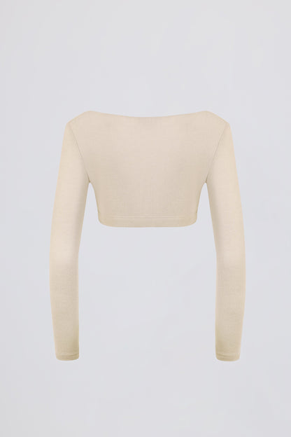 Brushed Jersey V-Neck Crop Top in Ecru