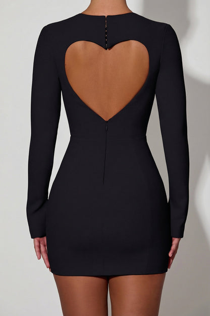 Cut-Out Heart-Detail Bodycon Mini Dress in Black