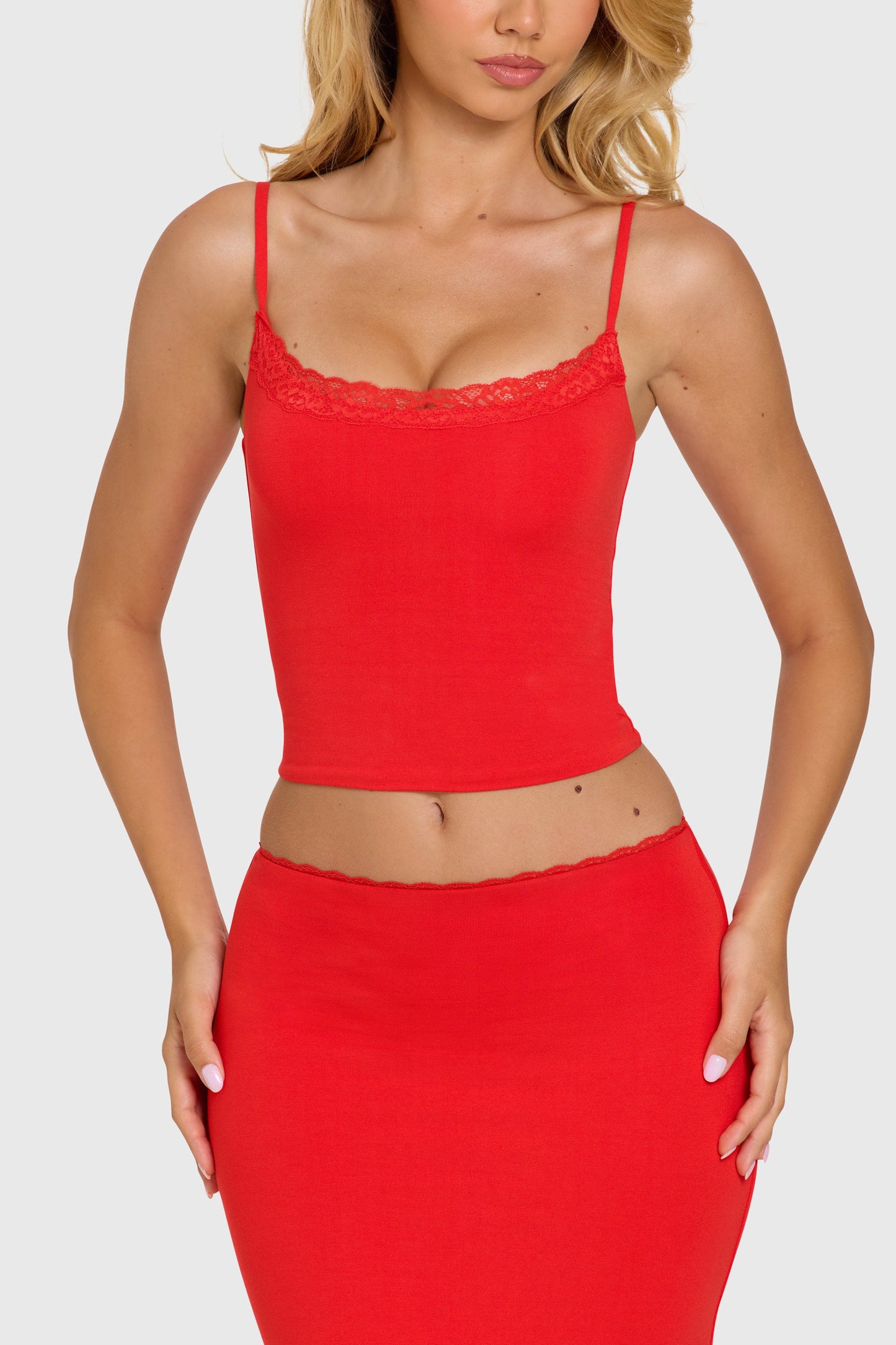 Modal Lace-Trim Top in Cherry