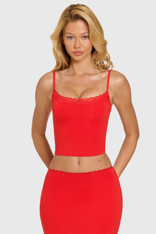 Modal Lace-Trim Top in Cherry