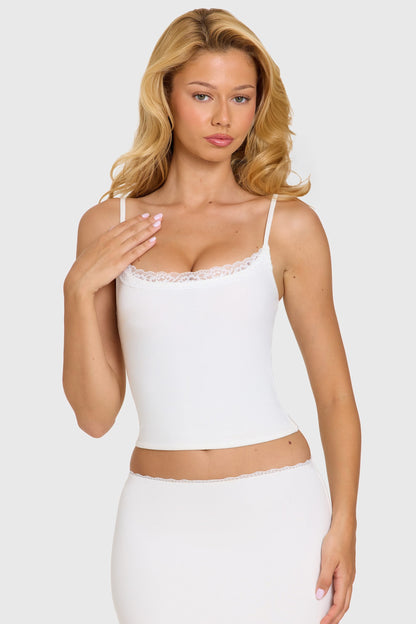 Modal Lace-Trim Top in Coconut
