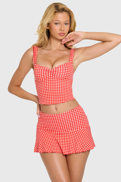 Modal Ruched Bust Top in Red Gingham