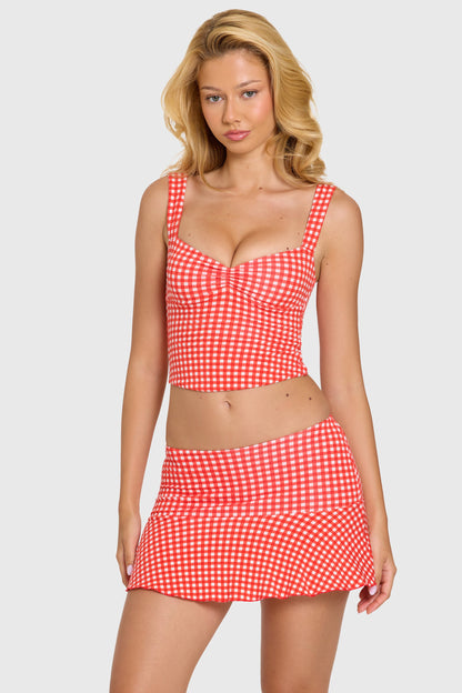 Modal Ruched Bust Top in Red Gingham