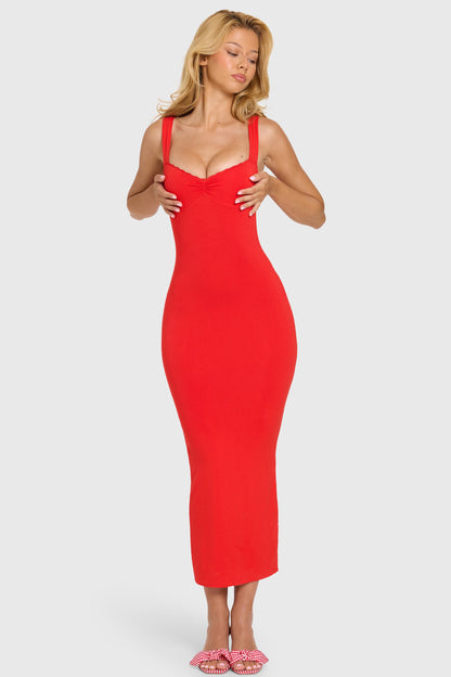 Modal Lace-Trim Midaxi Dress in Cherry