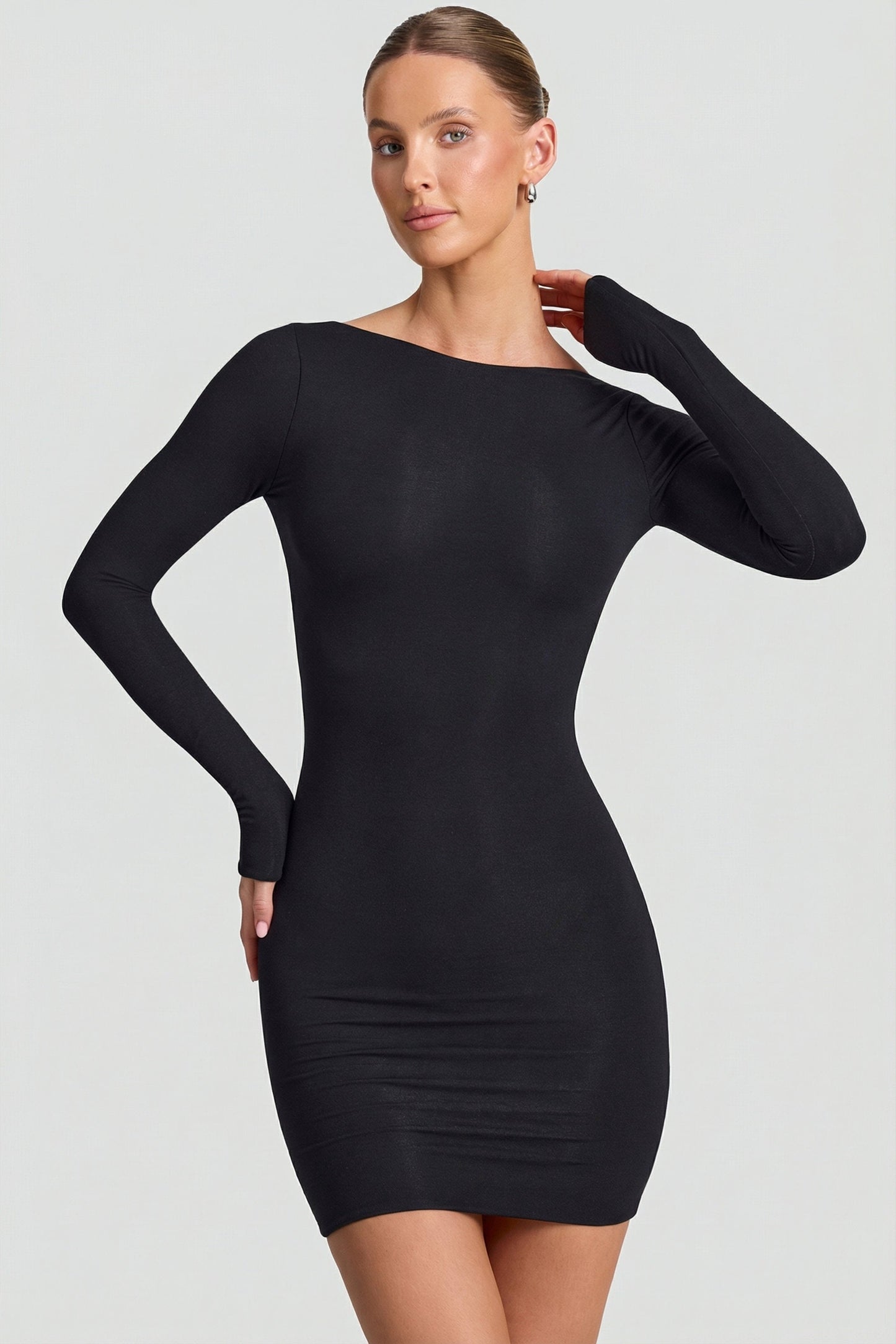Modal Open-Back Bodycon Mini Dress in Black
