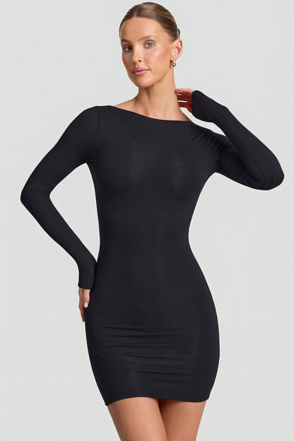 Modal Open-Back Bodycon Mini Dress in Black