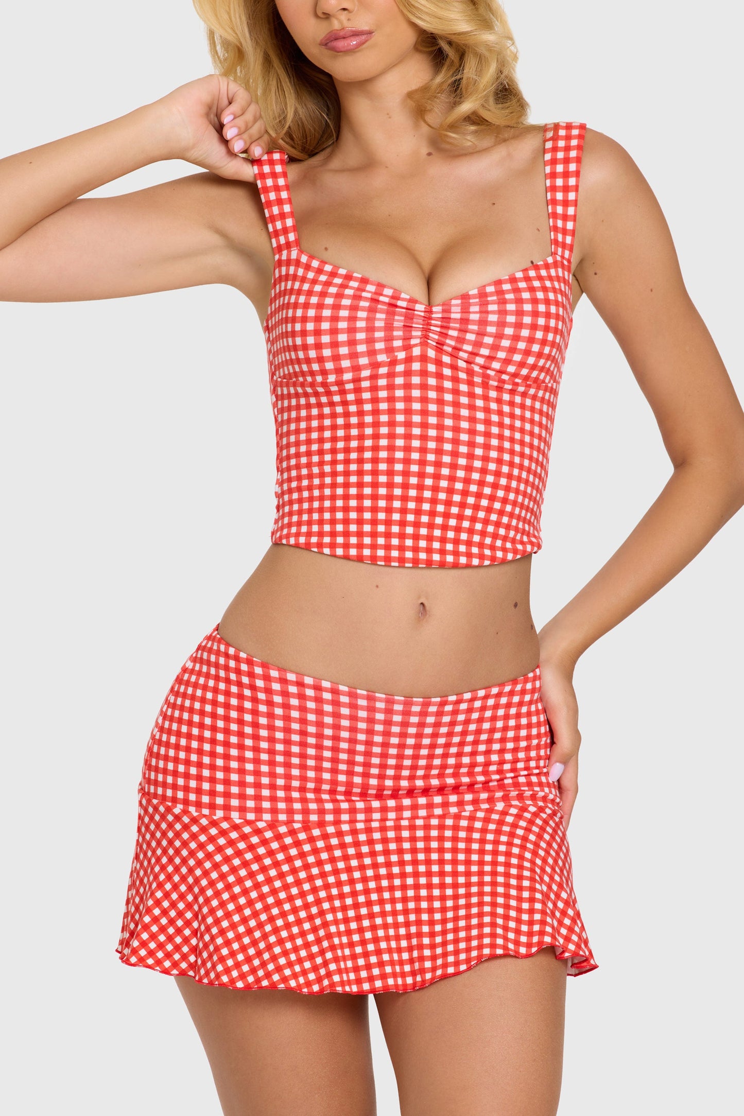 Modal Mid-Rise Skort in Red Gingham