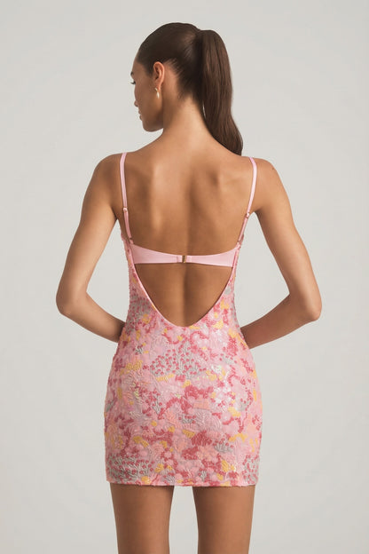 Embellished Camisole Bodycon Mini Dress in Pink