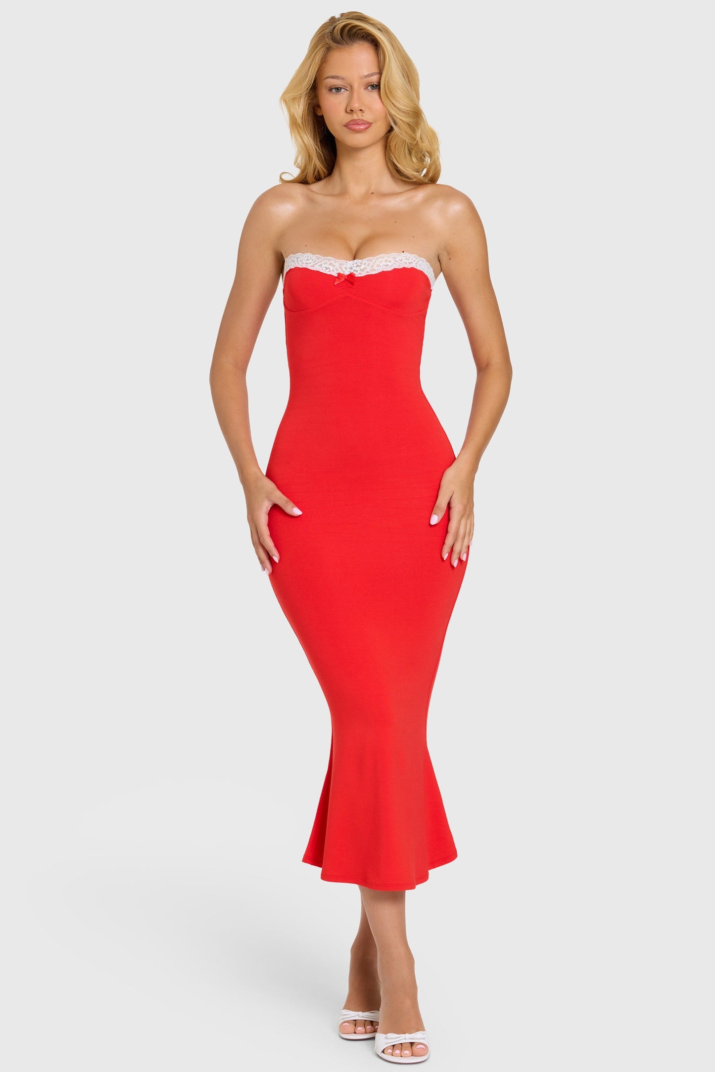 Modal Lace-Trim Midaxi Dress in Cherry