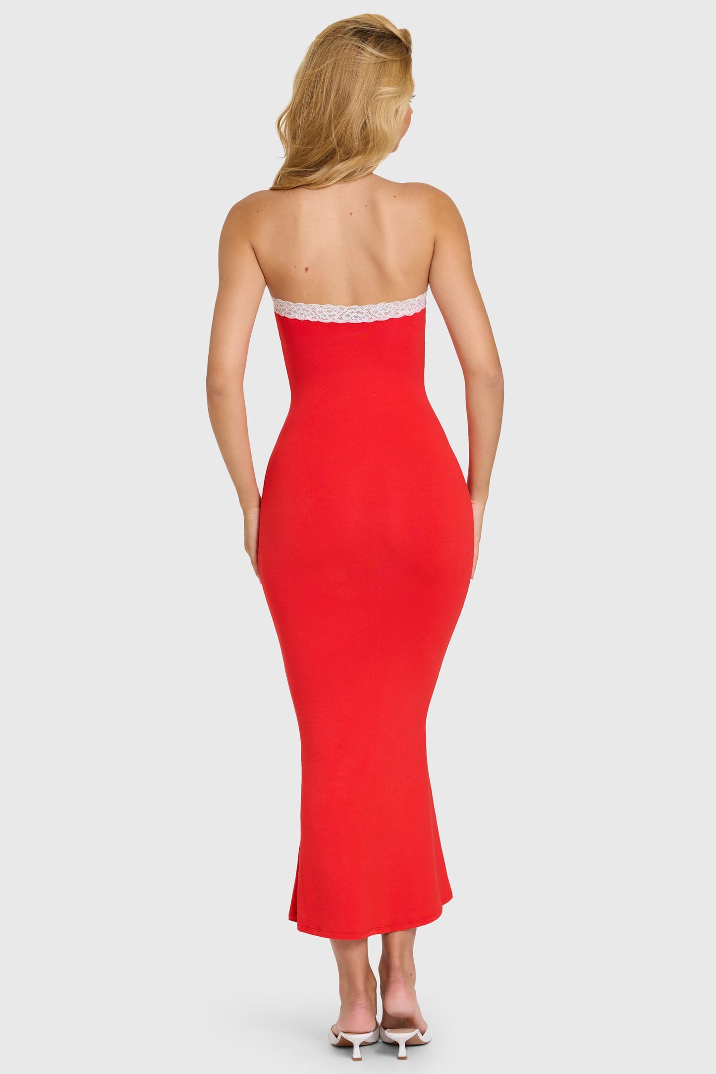 Modal Lace-Trim Midaxi Dress in Cherry