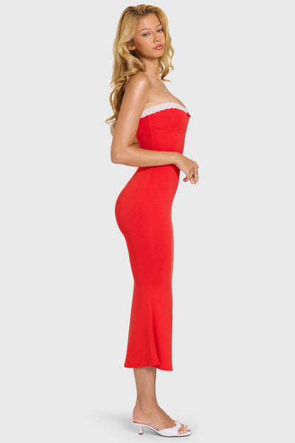 Modal Lace-Trim Midaxi Dress in Cherry