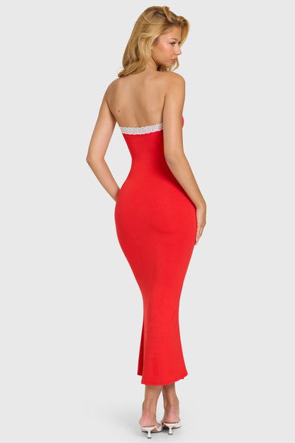 Modal Lace-Trim Midaxi Dress in Cherry