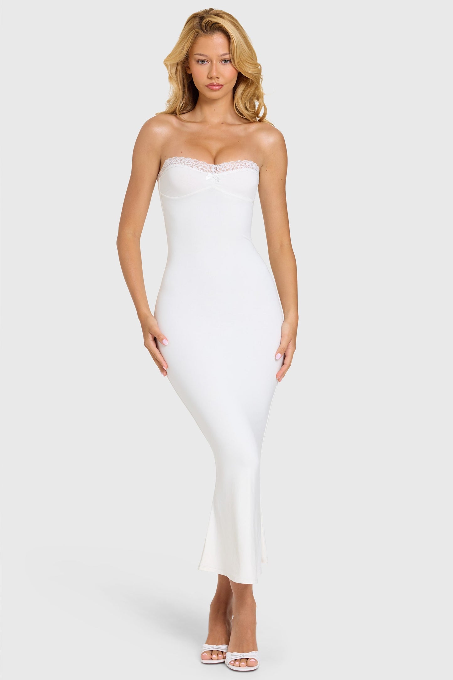 Modal Lace-Trim Midaxi Dress in Coconut