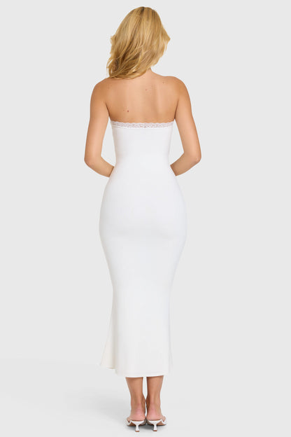 Modal Lace-Trim Midaxi Dress in Coconut