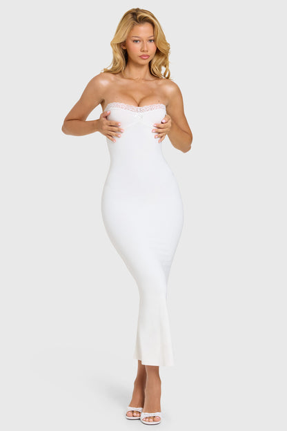 Modal Lace-Trim Midaxi Dress in Coconut