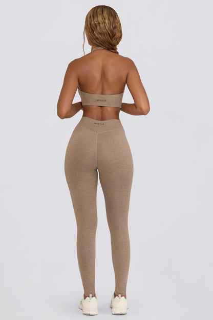 Brushed Jersey Ruched Mid-Rise Leggings in Mocha Marl