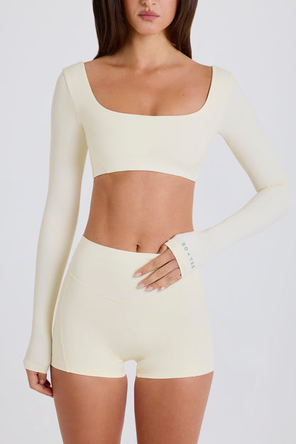 Long-Sleeve Crop Top in Cream