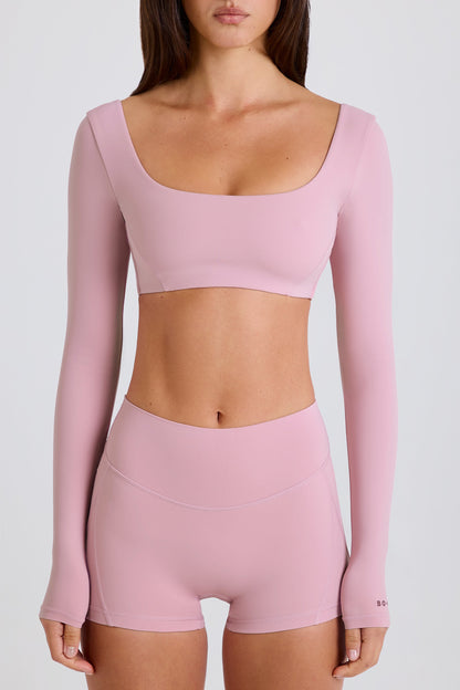 Long-Sleeve Crop Top in Mauve
