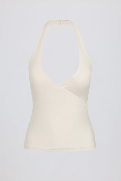 Halterneck Open-Back Tank Top in Vanilla